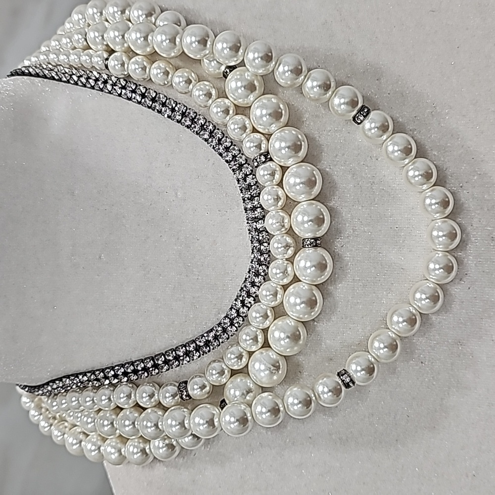 WHBM Elegant 4 Strand Pearl‎ & Crystal Convertible Statement Necklace Coquette